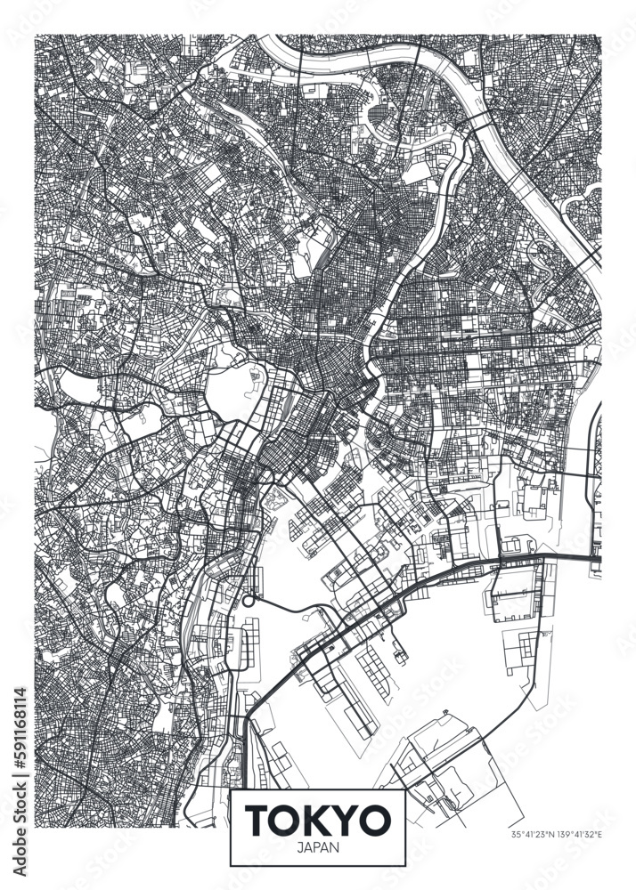 City map Tokyo, urban planning travel vector poster design