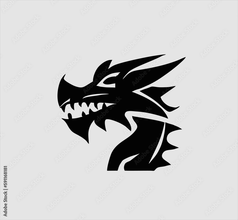 Fototapeta premium dragon head line vector design, black dragon head logo icon