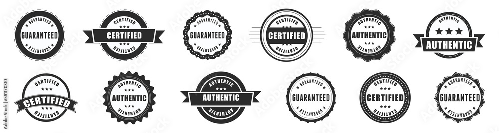 Guaranteed and certified badges collection. Set of guaranteed, certified, authentic badges
