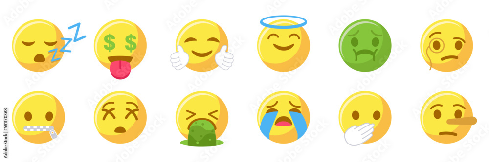 Fototapeta premium Set of different emotions smile emoji. Emoticons smile collection