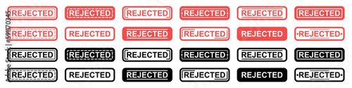 Set of rejected seal stamp. Red rejected stamp collection