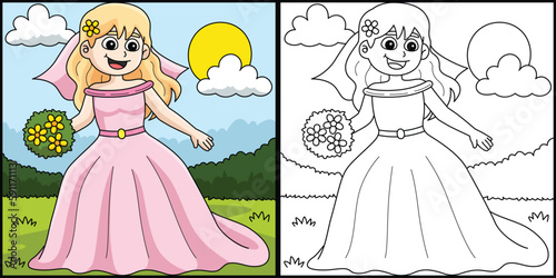 Wedding Bride Coloring Page Colored Illustration