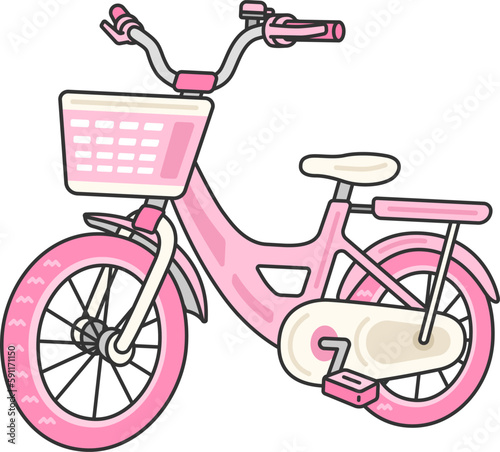 キッズ用の、ピンク色の自転車のイラスト