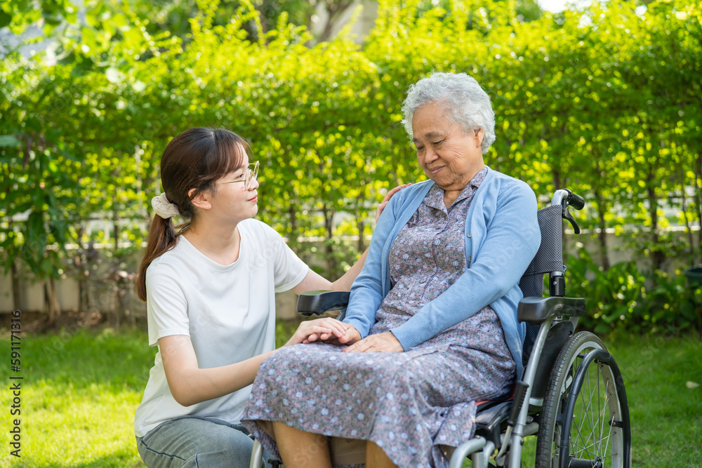 custom made wallpaper toronto digitalcaregiver help and care Asian senior woman patient sitting on wheelchair at nursing hospital ward, healthy strong medical concept.