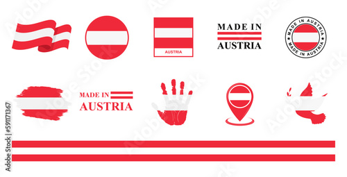 Austria national flags icon set. Labels with Austria flags. Vector illustration
