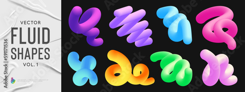Liquid color shapes for posters, illustrations or backgrounds. Trendy vivid colorful gradient elements vol one. Colorful vector forms, vibrant waves, brush blend strokes