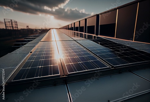 solar panel on the roof of building Generate AI. Generative AI