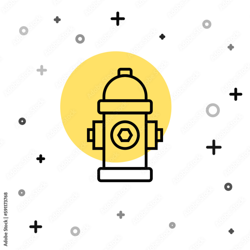 Black line Fire hydrant icon isolated on white background. Random dynamic shapes. Vector