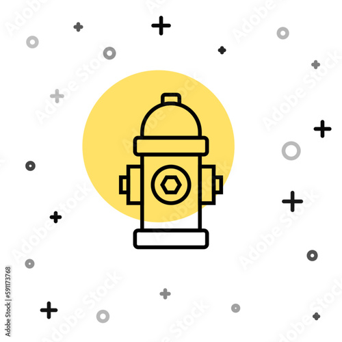 Black line Fire hydrant icon isolated on white background. Random dynamic shapes. Vector