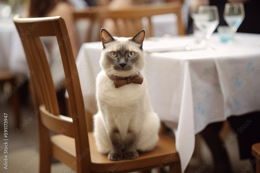 a cat in a bow tie at a wedding with flowers came to congratulate the bride and groom. A wedding ceremony and many people around, Generative AI