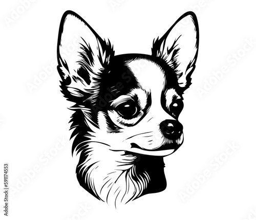 Chihuahua, Silhouettes Dog Face SVG, black and white Chihuahua vector