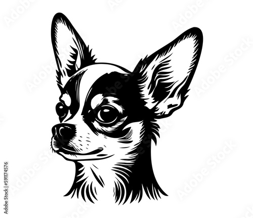 Fototapeta Naklejka Na Ścianę i Meble -  Chihuahua, Silhouettes Dog Face SVG, black and white Chihuahua vector