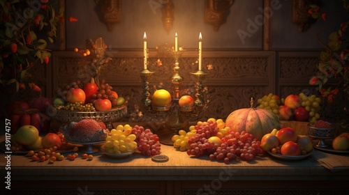 royal dinner table with fruits and vegetables AI Generated