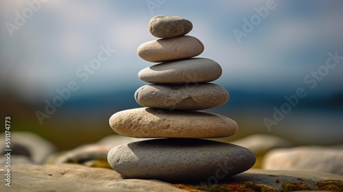 stack of stones on beach AI Generated