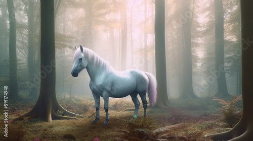 white horse in the field AI Generated