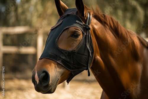 A horse in a hero's mask. The hero is ready to save the innocent from evil, Generative AI