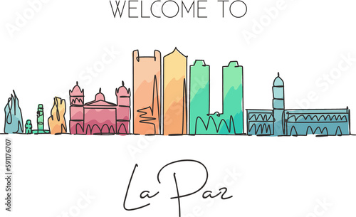 Принти на полотні Single continuous line drawing of La Paz city skyline, Bolivia