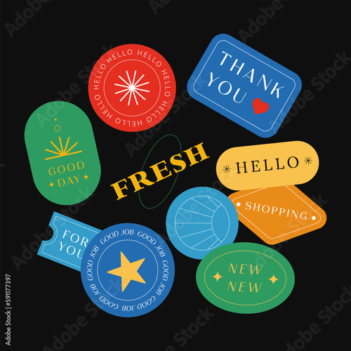 Sicker Pack. Collection of trendy stickers, labels, patches, tags. Retro style. Vector illustration.