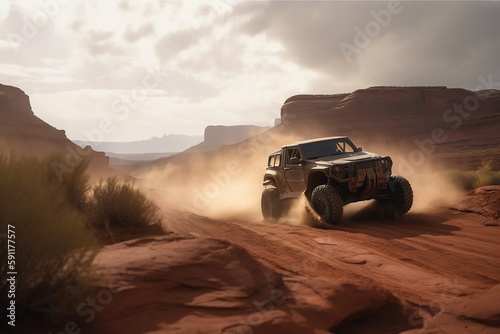 Buggy rides in the canyon on the sand. Generative ai