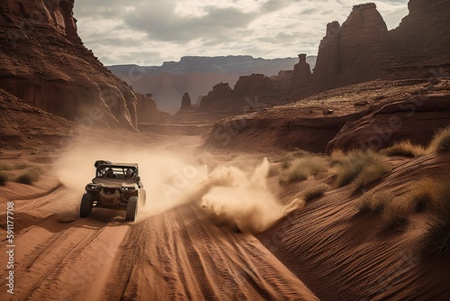 Jeep. SUV. Off-road. Trip in the desert. Competitions. Travel. Generative AI © marikova