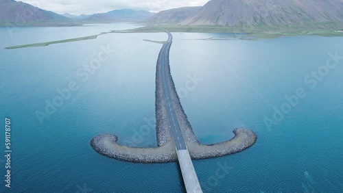 Drone Aerial of Kolgrafafjordur Sword Highway in Iceland. photo