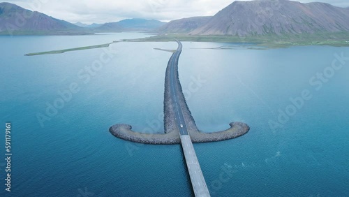 Drone Aerial of Kolgrafafjordur Sword Highway in Iceland. photo