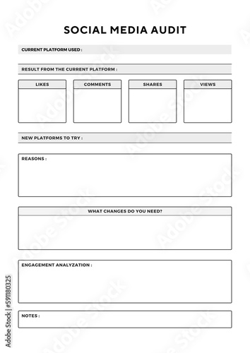 Social Media Schedule Planner Template Set, Minimalist planner pages templates. social media audit