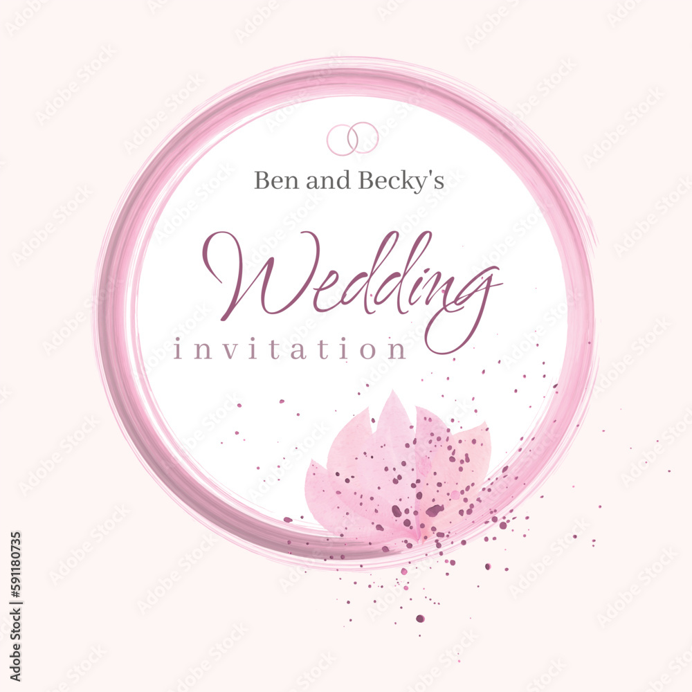 Wedding invitation soft color watercolor style circle