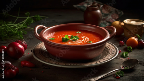 Ukrainian Borscht, the Perfect Comfort Food for Chilly Evenings, food photography. Generative AI