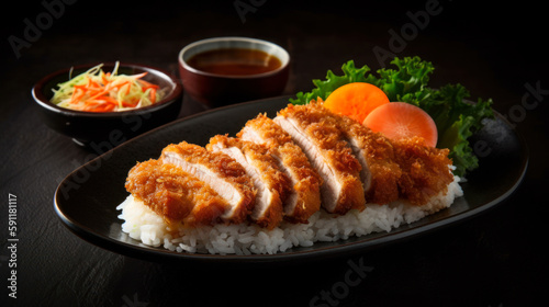 Crispy Tonkatsu Delight, Sizzling and Ready to Devour, Food Photography. Generative AI