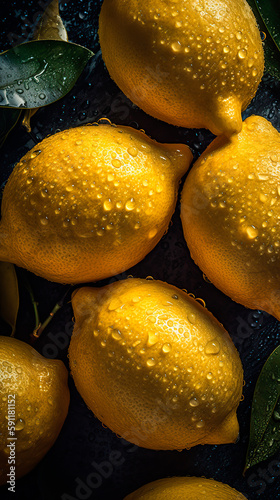 Сlose-up of an lemon with water drops on it as background