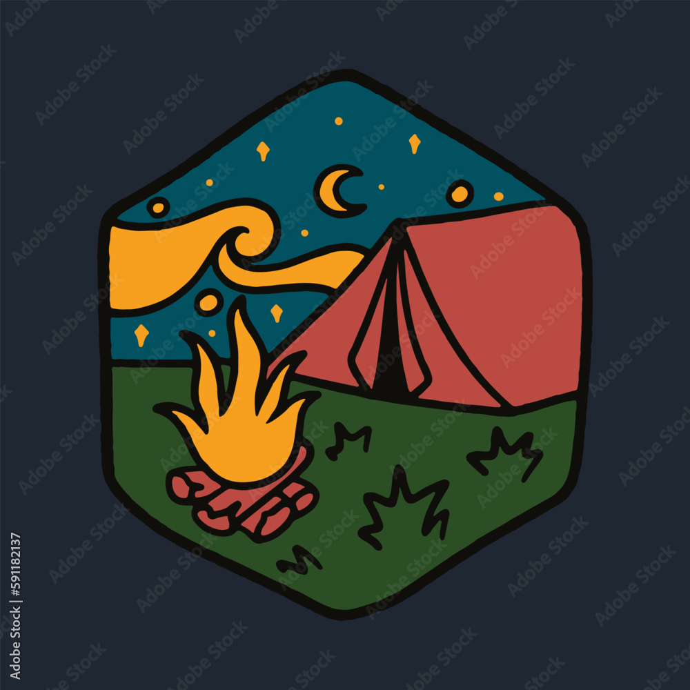 Camping and bonfire graphic illustration vector art t-shirt design