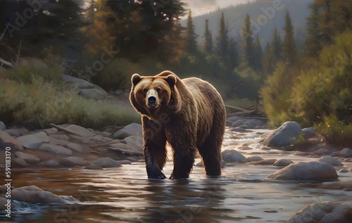 Brown bear in a river 