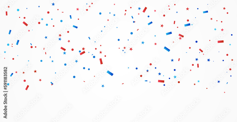 Red And Blue Confetti Isolated On Background. Celebration Event, Birthday. American, Chile, Russia, France, United kingdom flags color concept. New Year. Vector