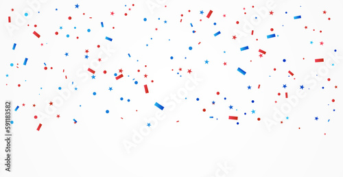 Red And Blue Confetti Isolated On Background. Celebration Event, Birthday. American, Chile, Russia, France, United kingdom flags color concept. New Year. Vector