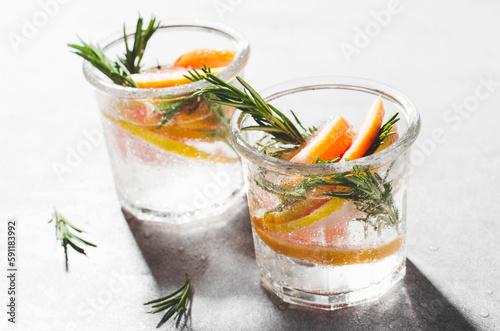 Grapefruit Rosemary Drink on Bright Background, Refreshing Cocktail