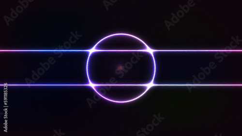 Photo abstract pathway with neon light circle reflecting  A bright neon circle in front. neon lights background theme.