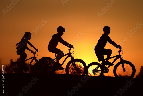 Kids Enjoying Outdoor Cycling Fun in the Summer Park. AI illustration.