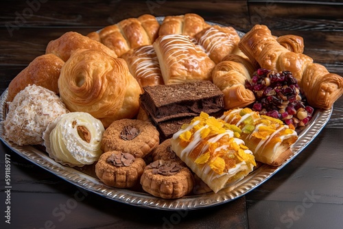 platter of freshly baked pastries and sweets, perfect for breaking the fast, created with generative ai