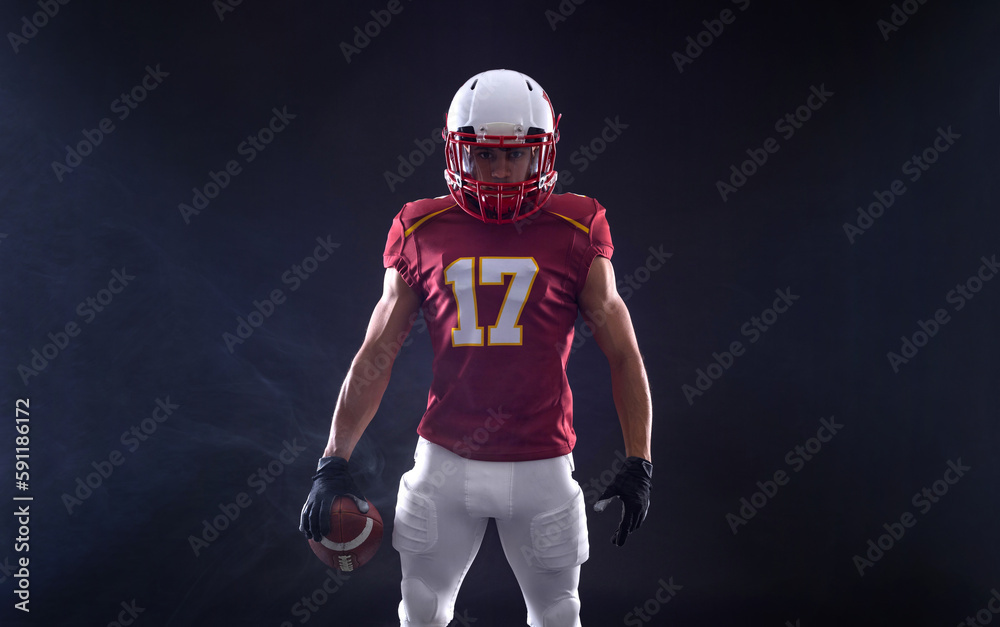 American football player. Template for bookmaker ads with. Mockup for banner with betting advertisement. Sports betting, football betting, gambling, bookmaker, big win American football player. Template for bookmaker ads with. Mockup for banner with betting advertisement. Sports betting, football betting, gambling, bookmaker, big win