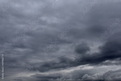 Dark cloudy sky. Storm gloomy heaven cloudscape. Nature dramatic skyscape background