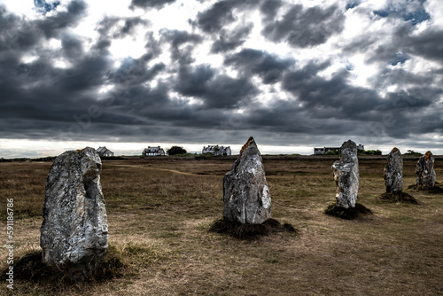 Megalith Stone Circle, Alignements De Lagatjar Near Finistere Village Camaret Sur Mer In Brittany, France photo