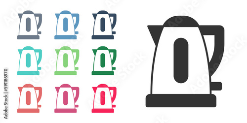 Black Electric kettle icon isolated on white background. Teapot icon. Set icons colorful. Vector