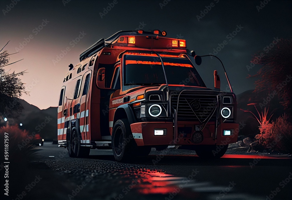 Emergency vehicle on road. Generative AI Emergency vehicle on road. Generative AI