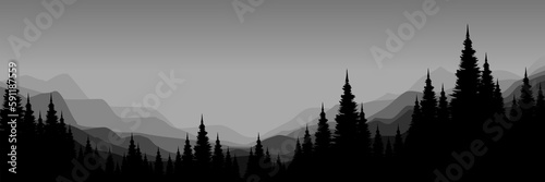 nature mountain landscape with tree forest silhouette flat design vector illustration good for wallpaper, backdrop, background, web banner, and design template