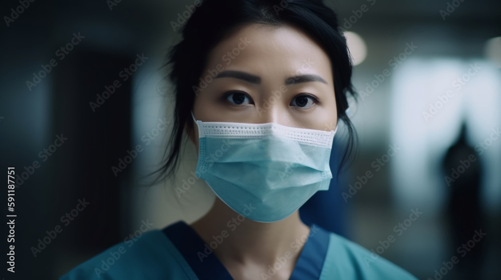 Image Generated AI. Portrait of a asian nurse/doctor with mask