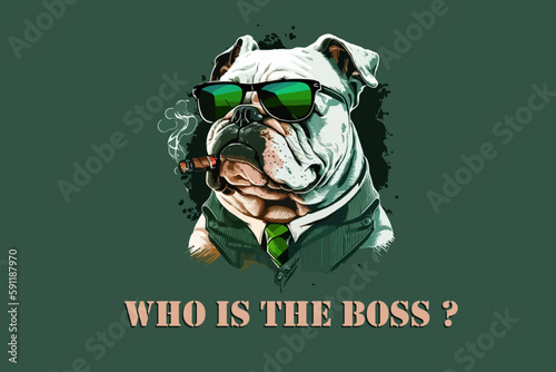 Boss dog with cigar and sunglasses businessman