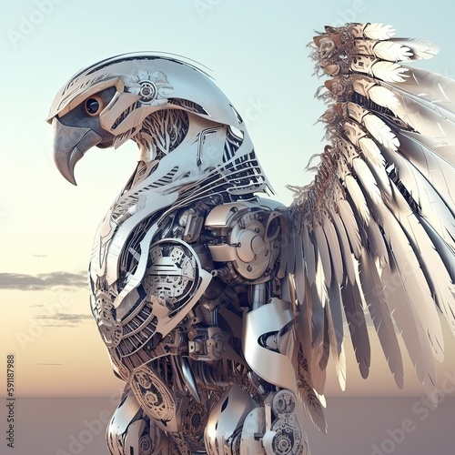 A realistic render of a robot eagle