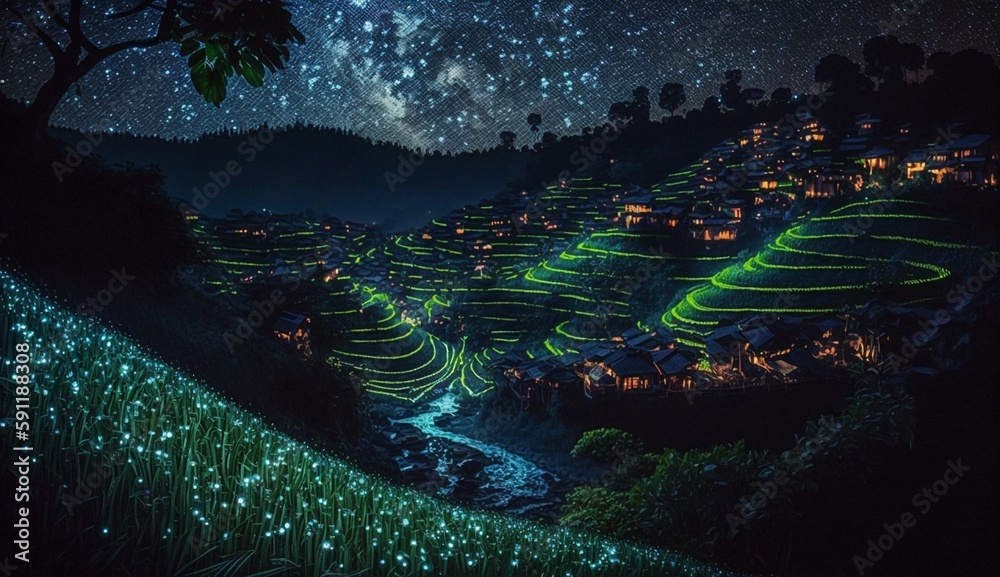 Fototapeta premium terraced_fields_at_night_