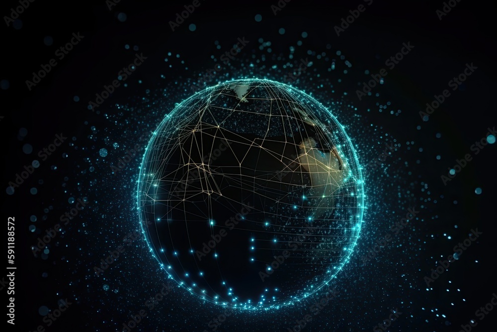 Obraz premium Digital data network connection on Earth. Global communication and technology concept. Generative AI
